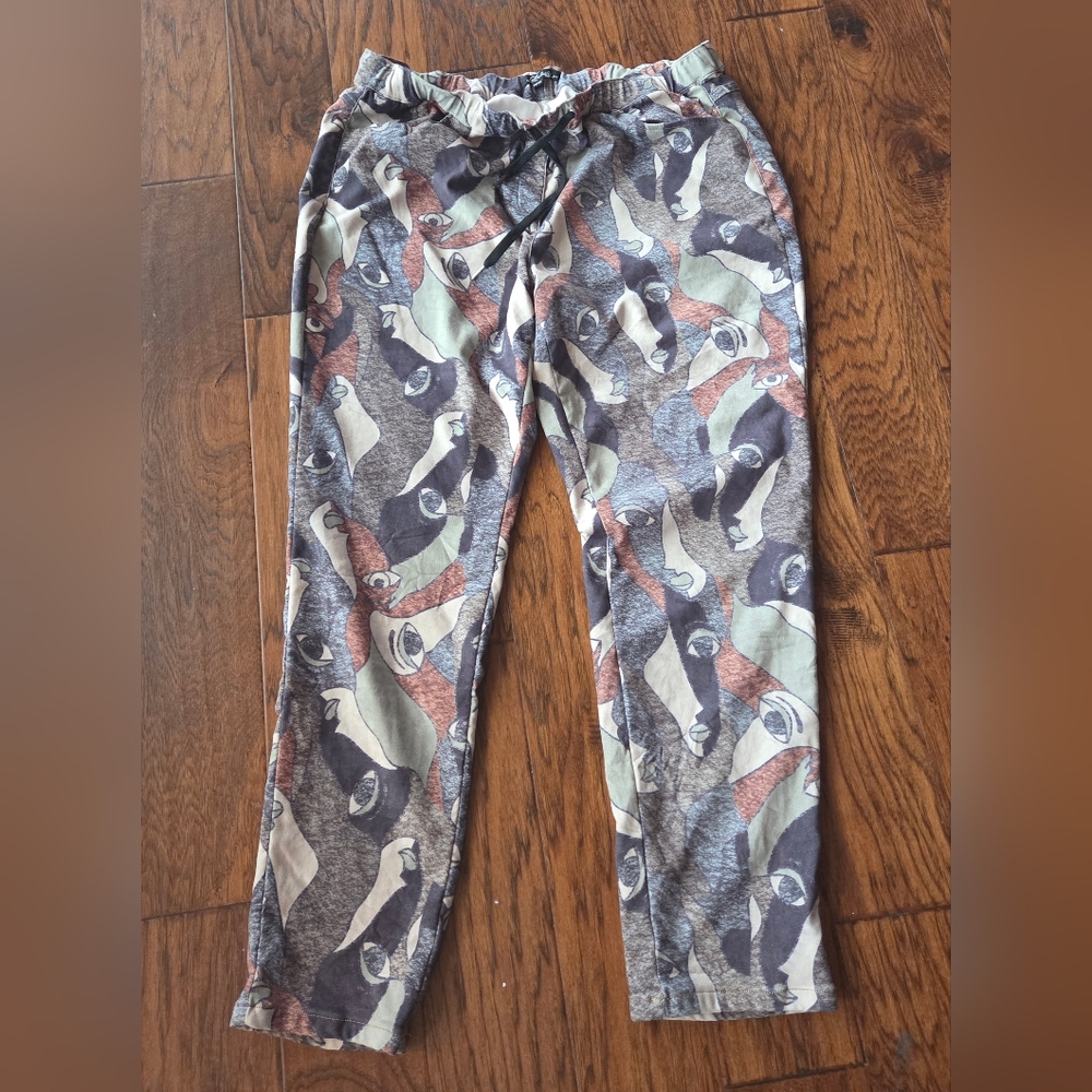 Charlie B Picasso face pants Women stretch Pants Unisex Drawstring XL T Camo